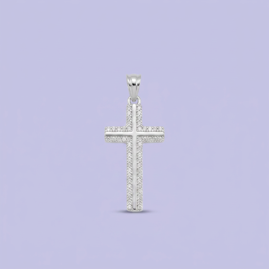 Dije de Plata .925 Cruz con Borde de Zirconias mod. 2719