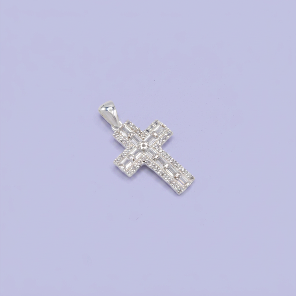 Dije de Plata .925 Cruz Especial con Zirconias Baguette de Corte Brillante mod. 2867
