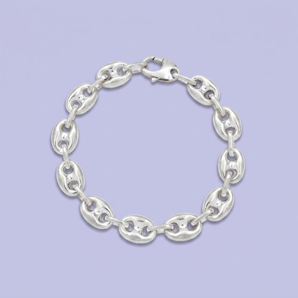 Pulsera de Plata .925 Eslabón Inflado "Grano de Café" mod. 2283