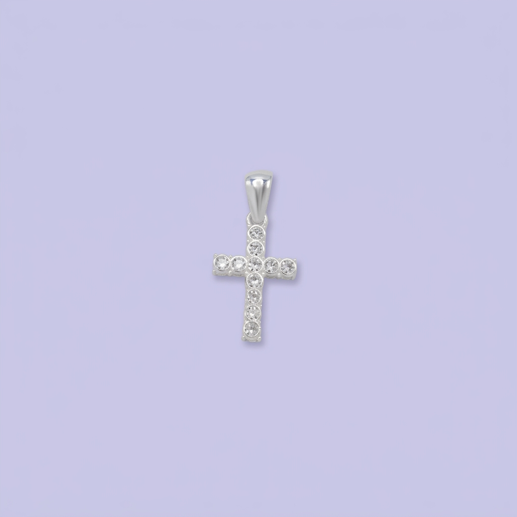 Dije de Plata .925 Cruz Pequeña con Diseño Incrustado de Zirconias Circulares mod. 2869