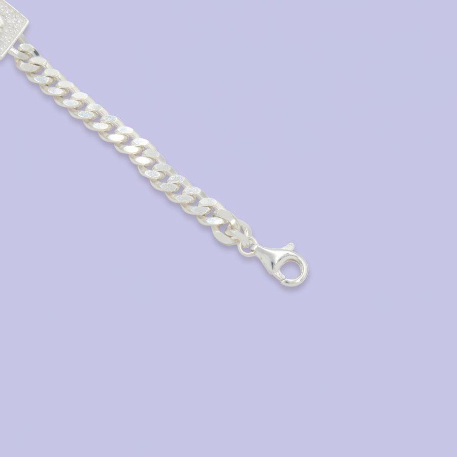 Pulsera de Plata .925 Tejido Barbado con Placa de la Fortuna con Zirconia mod. 2738