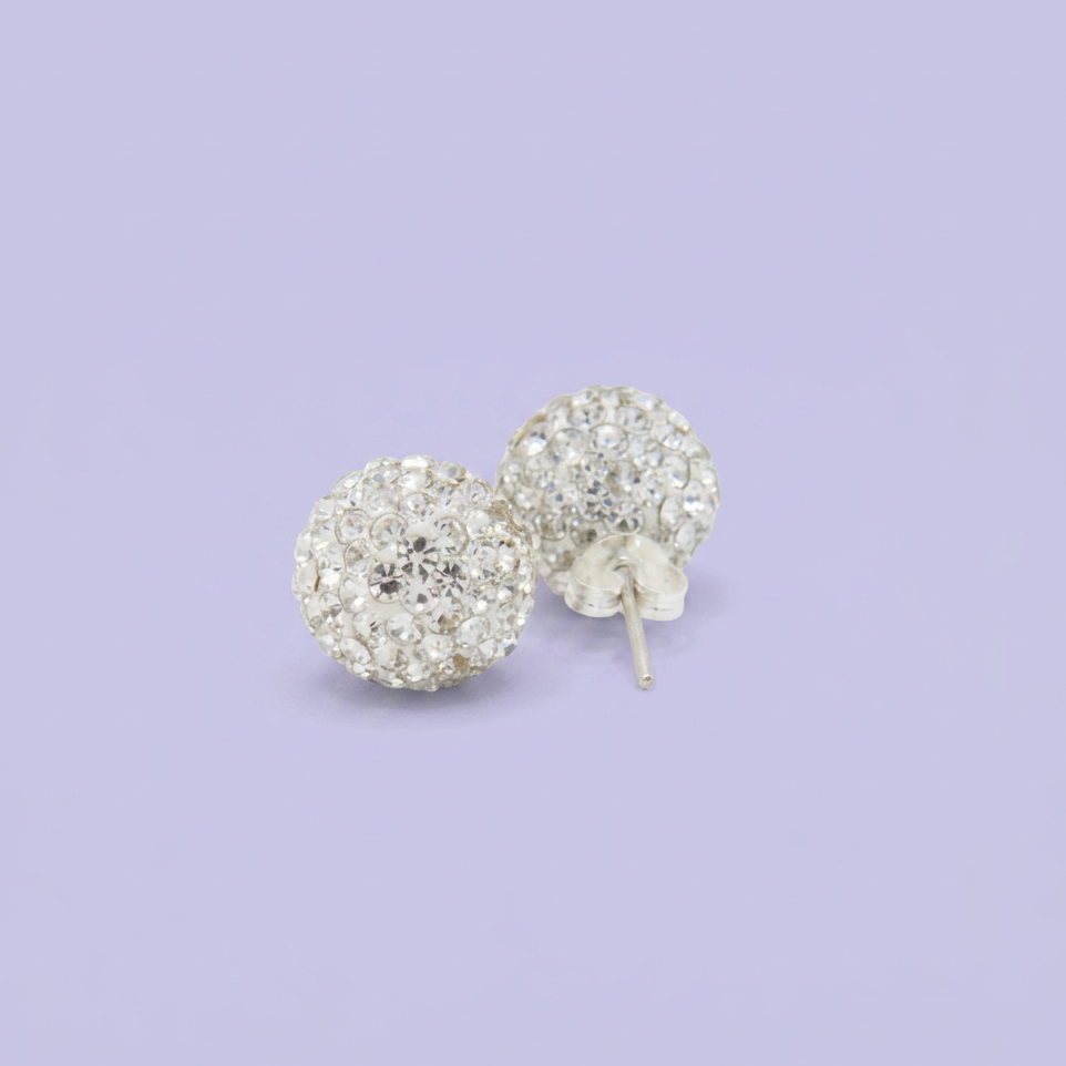 Arete de Plata .925 de Esfera con Diseño de Disco y Zirconias mod. 2976
