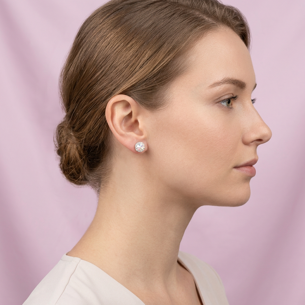 Arete de Plata .925. Circular Blanco con Zirconias Tornazol mod. 3203