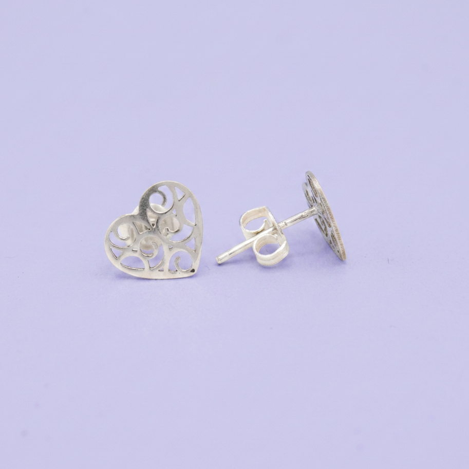Arete de Plata .925 Corazón con Diseño Calado mod. 2973