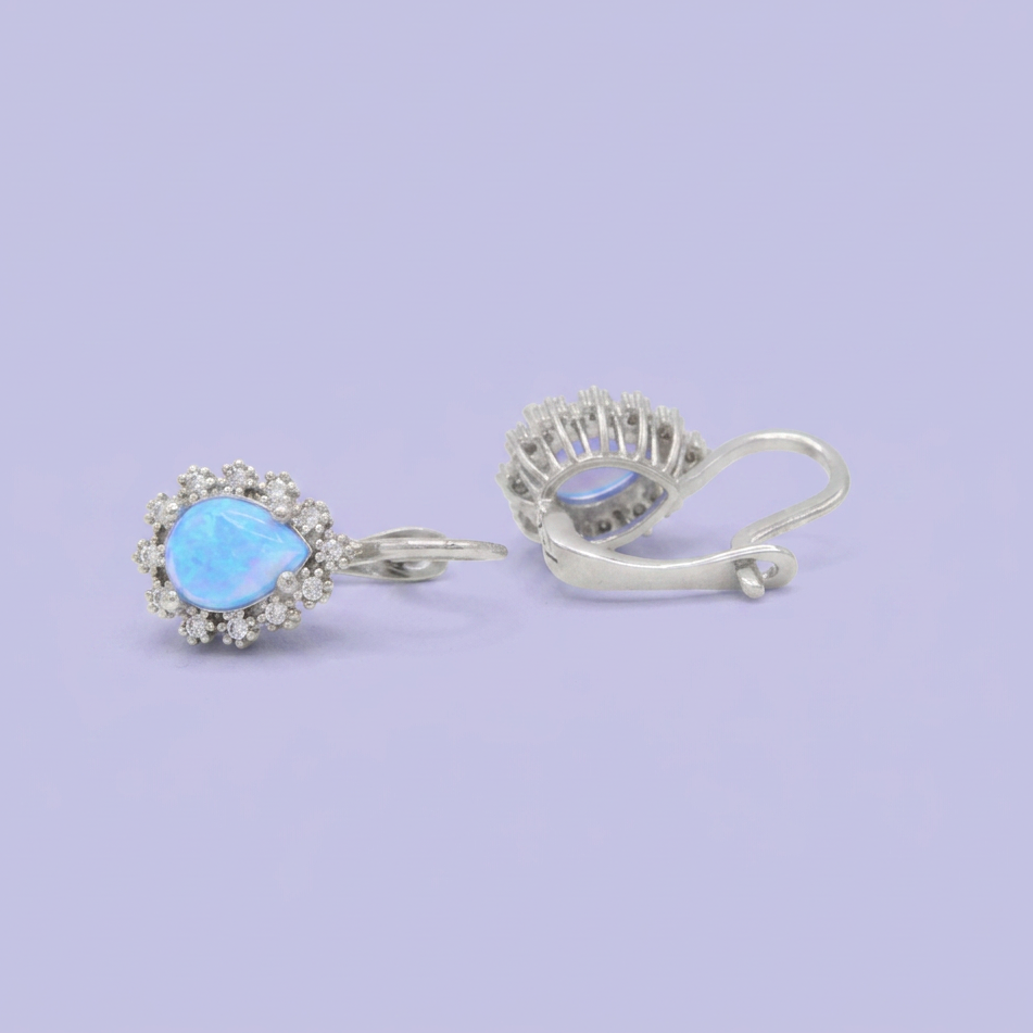 Coordinado de Plata .925 Con Diseño De Gota Opalo y Zirconias mod. 2954
