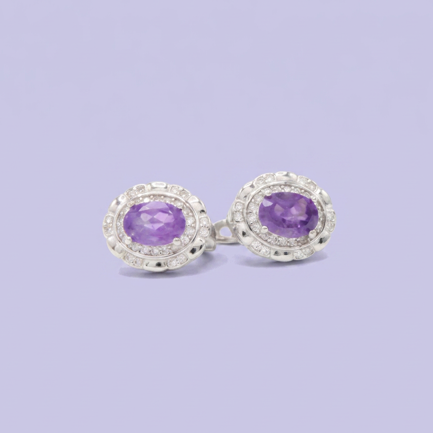 Coordinado de Plata .925 Diseño Oval Violeta e Incrustación de Zirconias mod. 2955