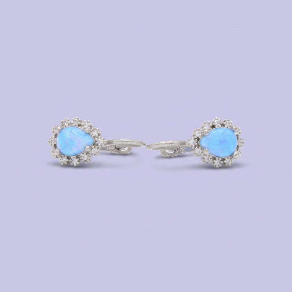 Coordinado de Plata .925 Con Diseño De Gota Opalo y Zirconias mod. 2954