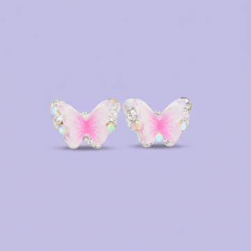 Arete de Plata .925. Mariposa Rosa con Zirconia mod. 3192