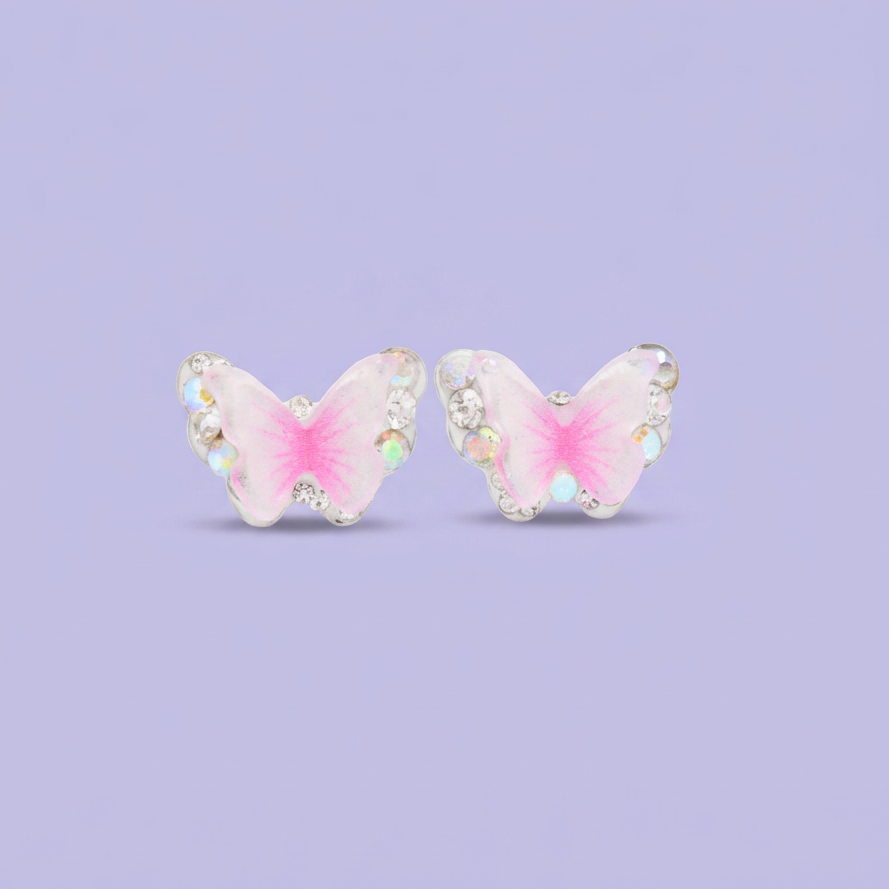 Arete de Plata .925. Mariposa Rosa con Zirconia mod. 3192