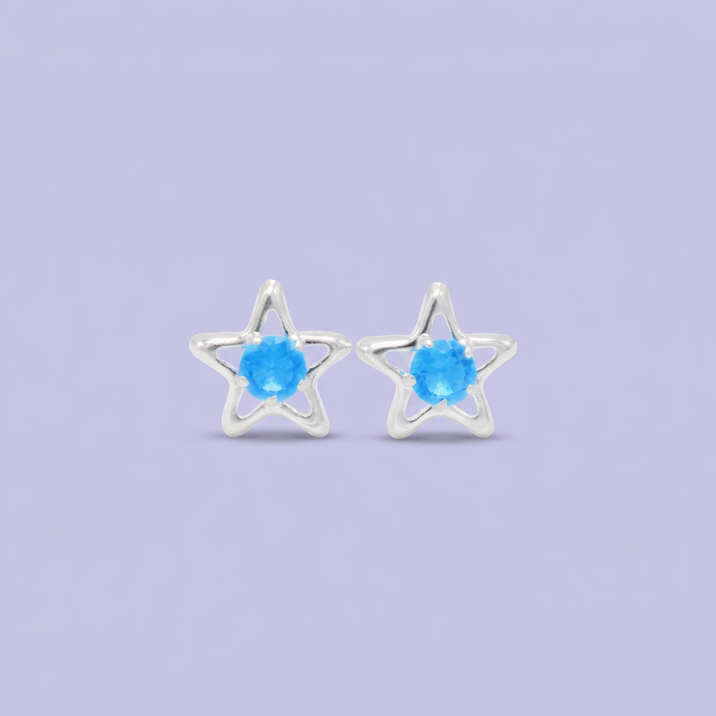 Broquel de Plata .925  Estrella con Zirconia Azul Celeste mod. 3066