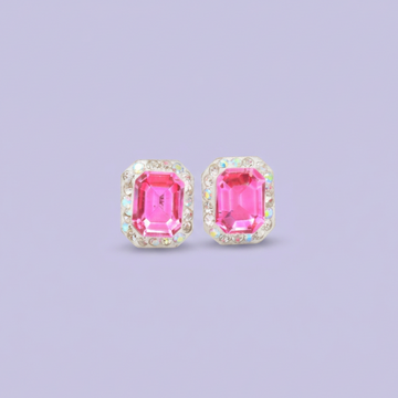 Arete de Plata .925.Rectangular Rosa Fucsia con Incrustación de Zirconias mod. 3183