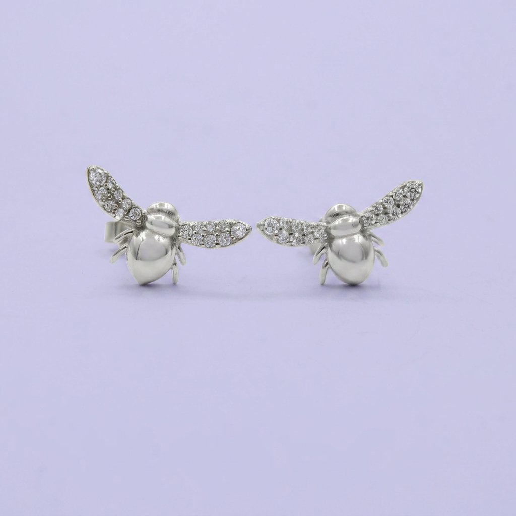 Arete de Plata .925 Abeja Incrustada mod. 2404