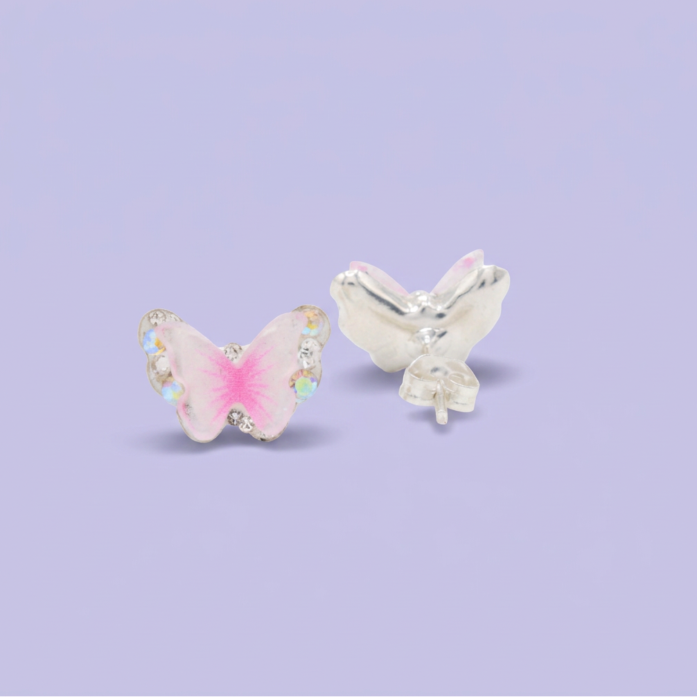Arete de Plata .925. Mariposa Rosa con Zirconia mod. 3192