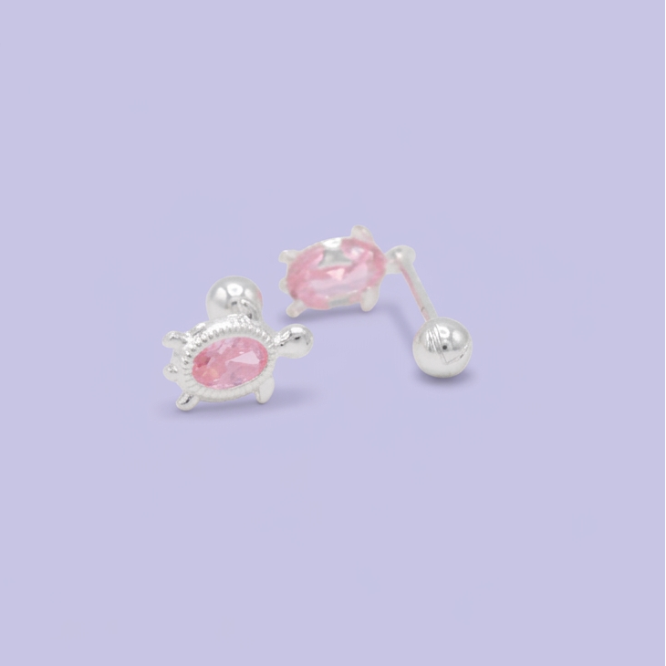 Broquel de Plata .925 Tortuga Marina con Zirconia Rosa Pastel mod. 3071