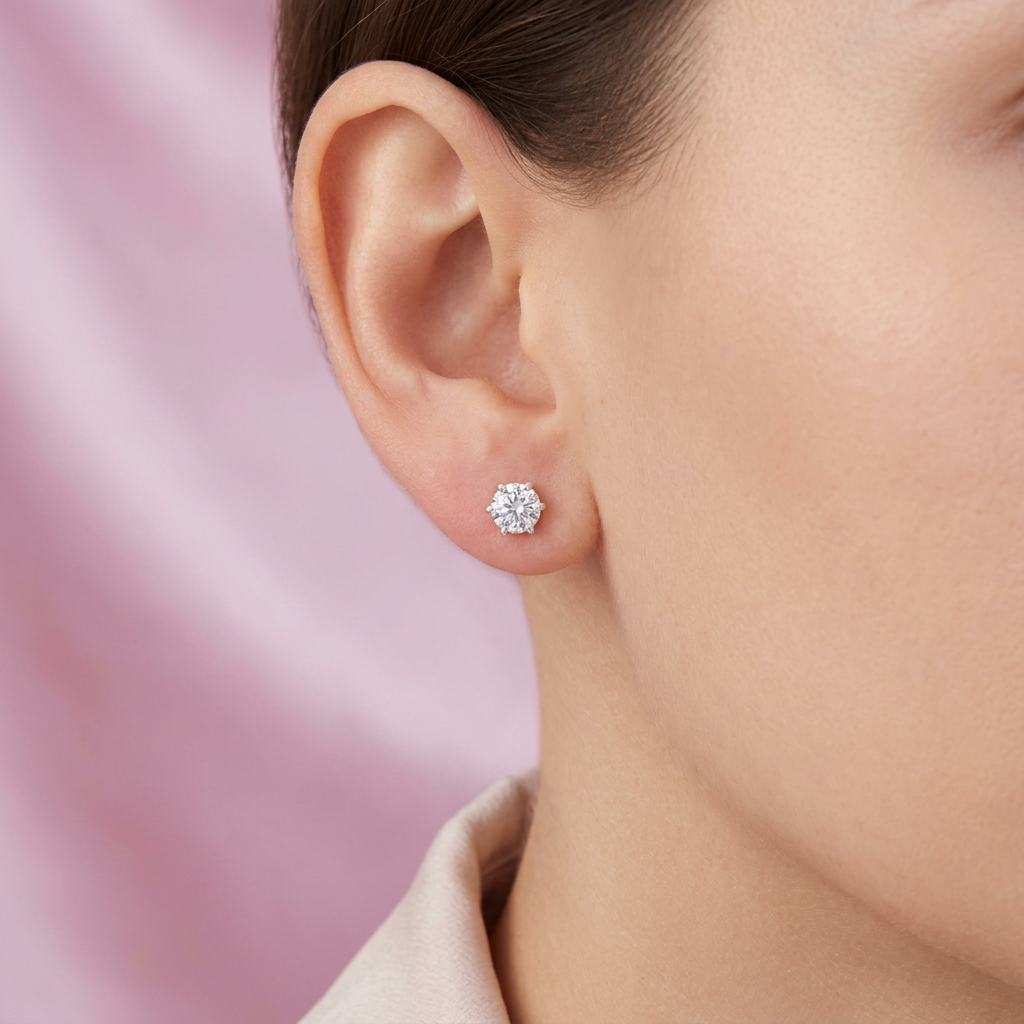 Broquel de Plata .925 Circular con Zirconia Blanca Brillante mod. 3067