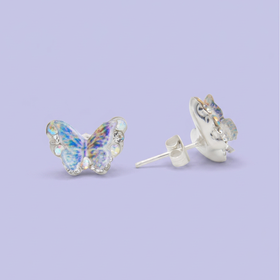 Arete de Plata .925. Mariposa Gris con Zirconia mod. 3193