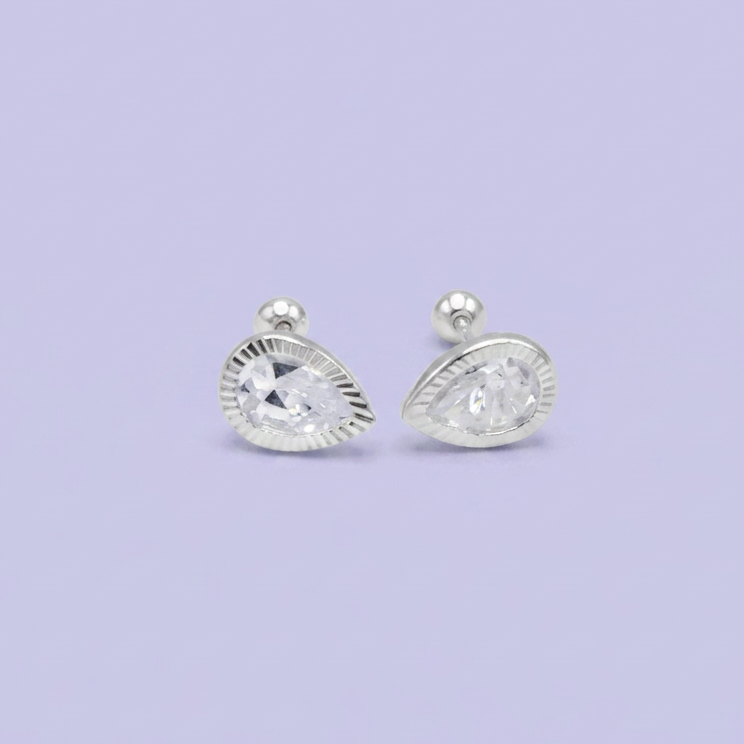 Broquel de Plata .925 Gota Cristal con Zirconia mod. 2535