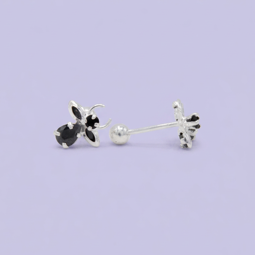 Broquel de Plata .925 con Diseño de Abeja con Zirconia Negra mod. 3059