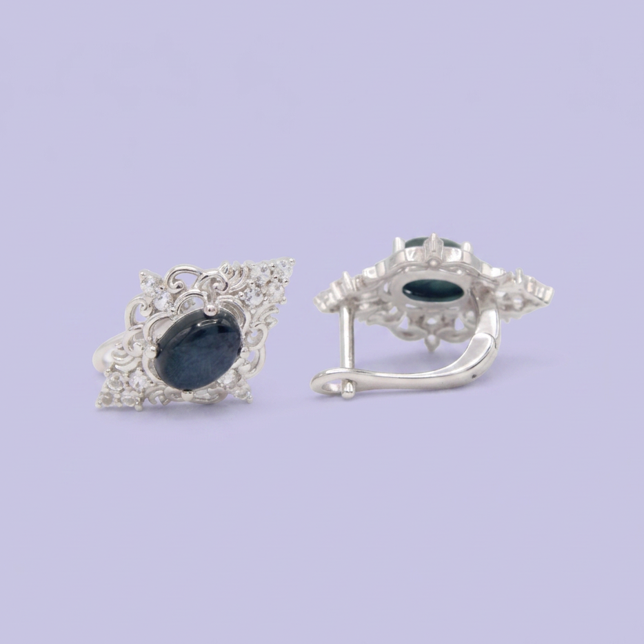 Coordinado de Plata .925 Con Diseño Barroco y Centro de Zirconia Negra Azulada mod. 2951