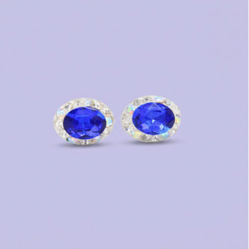 Arete de Plata .925.Oval Azul Marino con Incrustación de Zirconias mod. 3181