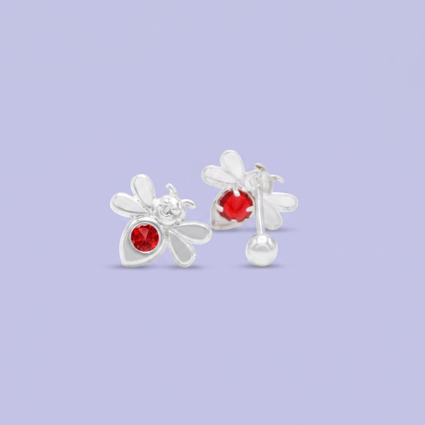 Broquel de Plata .925  Abeja con Centro de Zirconia Roja mod. 3061