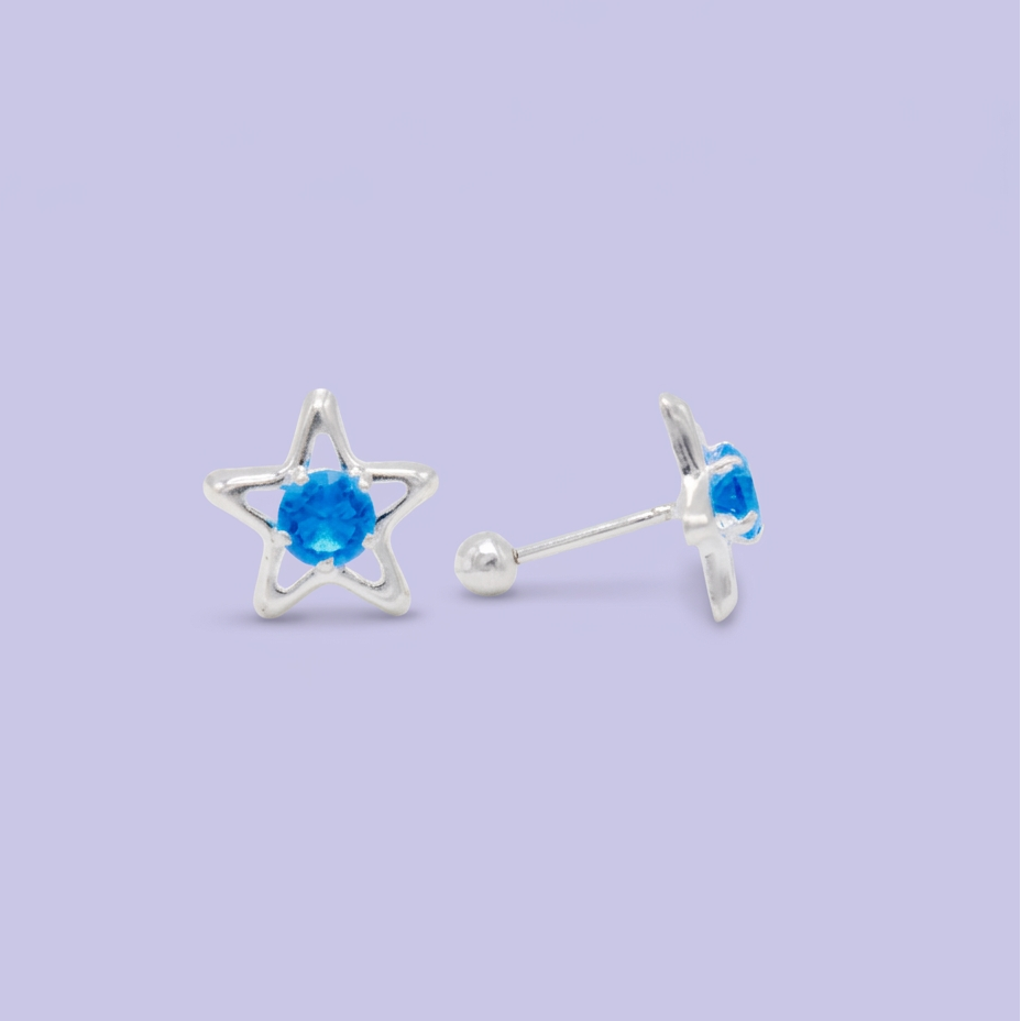 Broquel de Plata .925  Estrella con Zirconia Azul Celeste mod. 3066