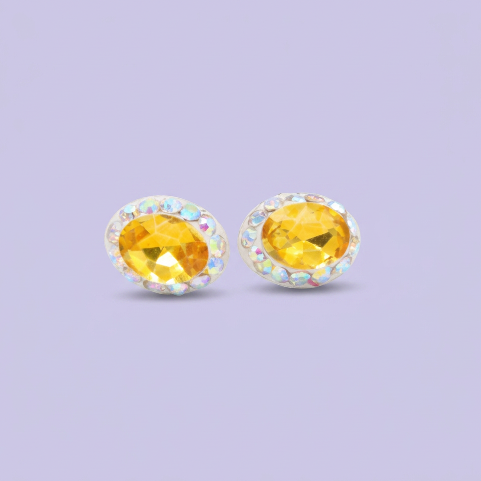 Arete de Plata .925. Oval Amarillo con Incrustación de Zirconias mod. 3179