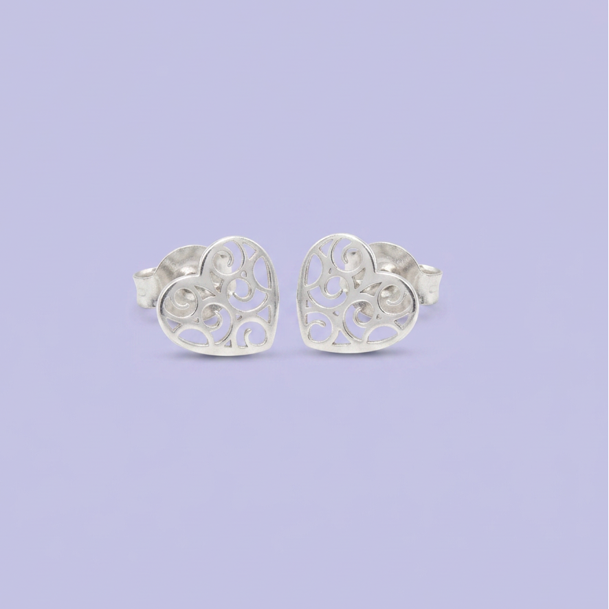 Arete de Plata .925 Corazón con Diseño Calado mod. 2973