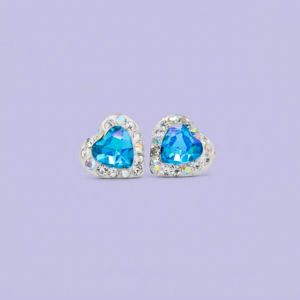 Arete de Plata .925. Corazón Azul Cielo con Incrustación de Zirconias mod. 3169