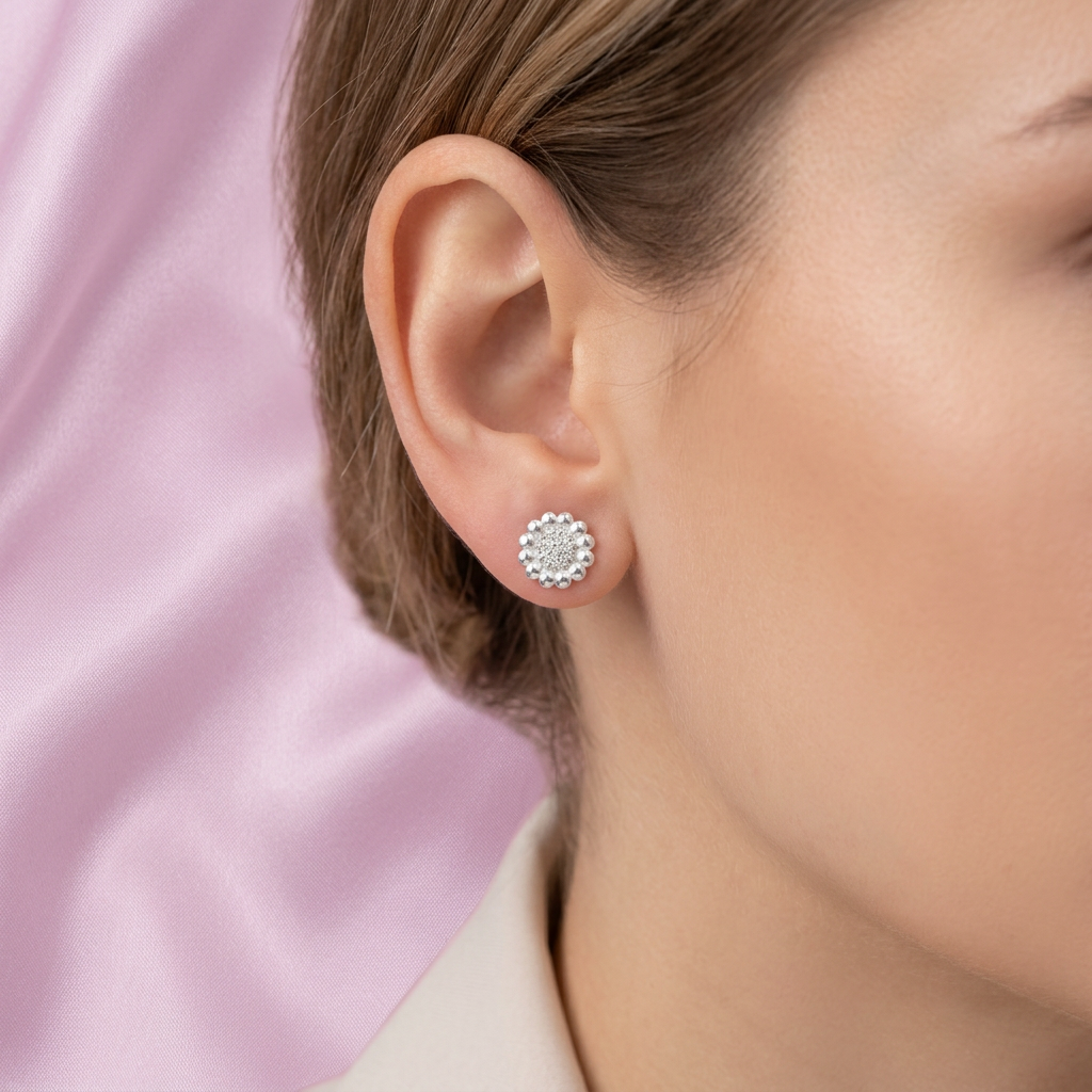 Arete de Plata .925 Margarita con Zirconia mod. 2383