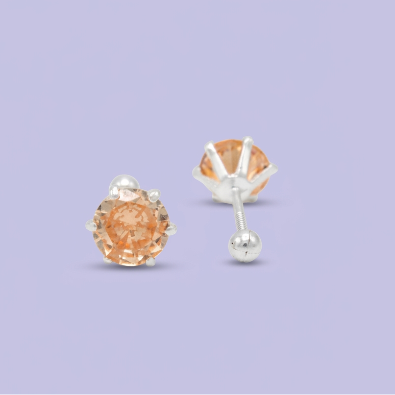 Broquel de Plata .925 Circular con Zirconia Naranja mod. 3053