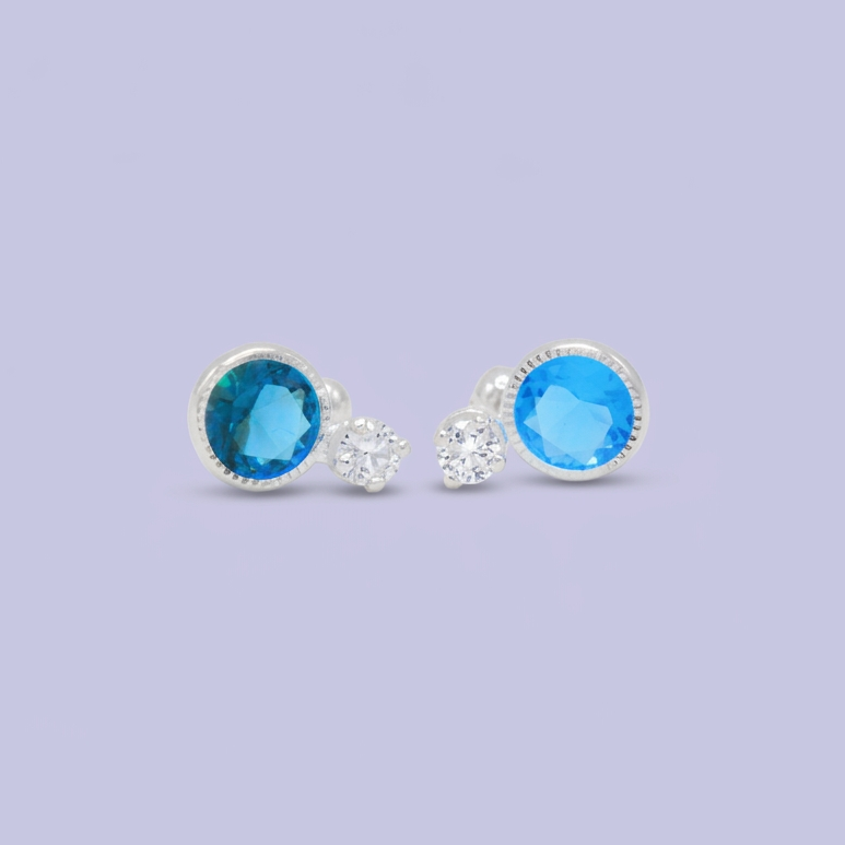 Broquel de Plata .925  Circular Doble con Zirconia Azul Cielo mod. 3055