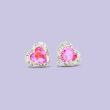 Arete de Plata .925. Corazón Rosa con Incrustación de  Zirconias mod. 3172