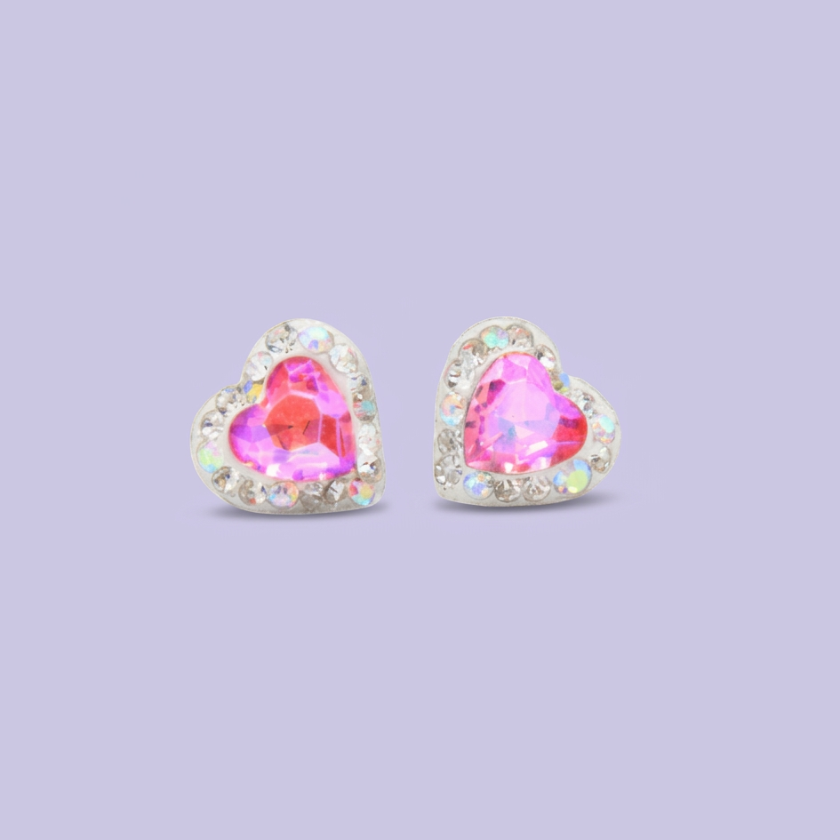Arete de Plata .925. Corazón Rosa con Incrustación de  Zirconias mod. 3172