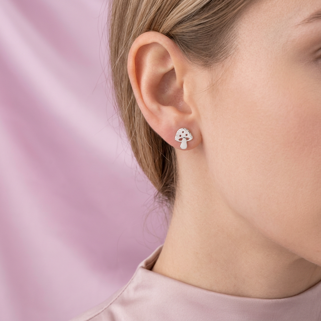 Arete de Plata .925 con Diseño de Hongo Liso y Calado mod. 2964