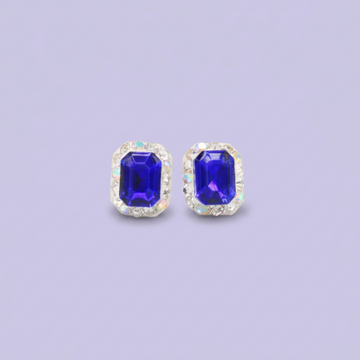 Arete de Plata .925.Rectangular Azul Rey con Incrustación de Zirconias mod. 3187