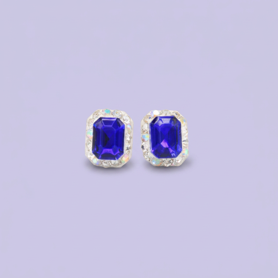 Arete de Plata .925.Rectangular Azul Rey con Incrustación de Zirconias mod. 3187