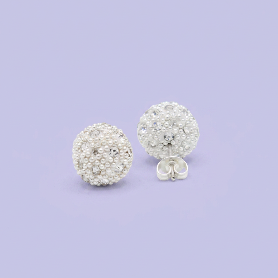 Arete de Plata .925 de Esfera con Puntos Plateados y Zirconia Blanca mod. 2978