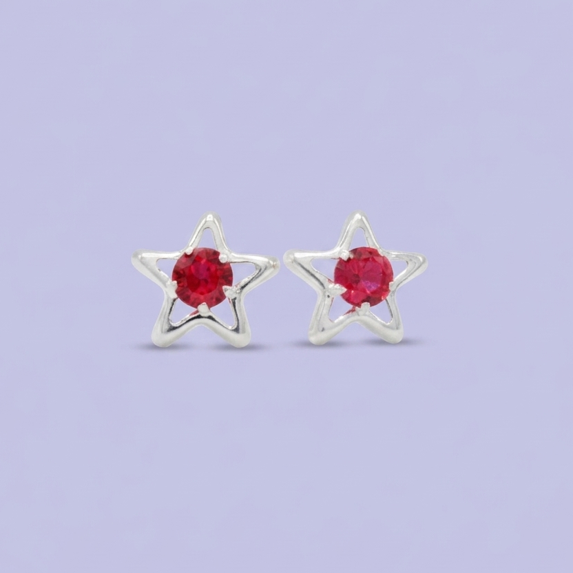Broquel de Plata .925 Estrella con Zirconia Fucsia mod. 3063