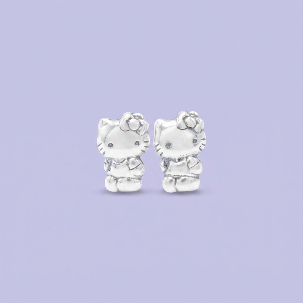 Arete de Plata .925 de Gatita y Moño mod. 2979