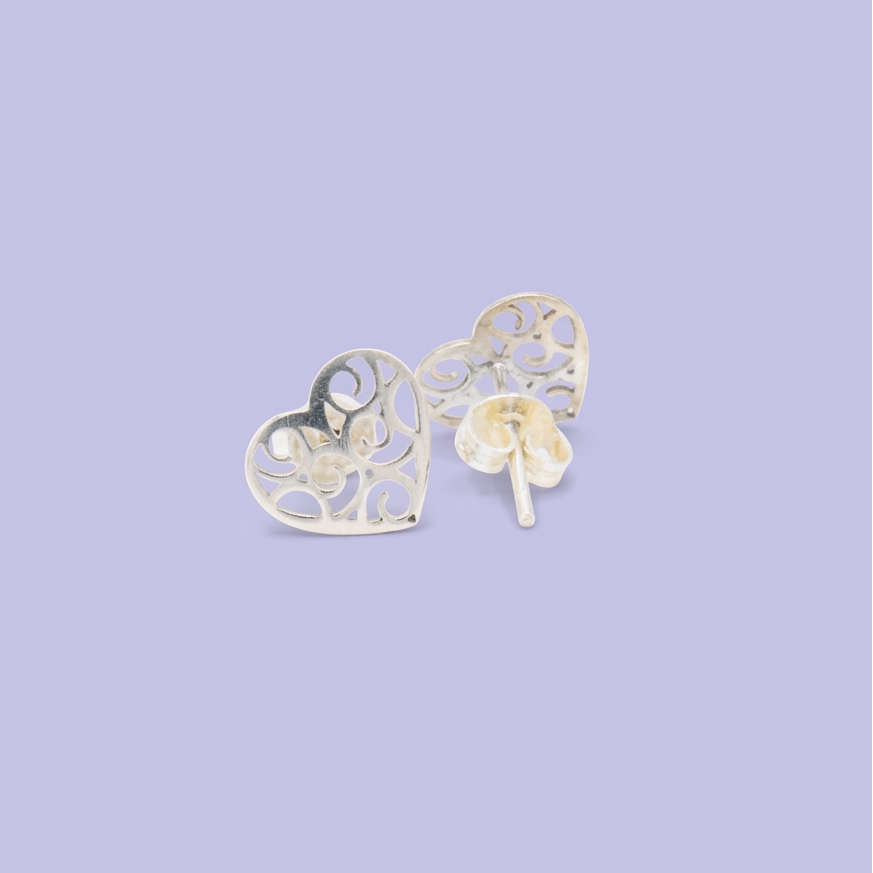 Arete de Plata .925 Corazón con Diseño Calado mod. 2973