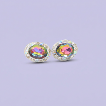 Arete de Plata .925. Oval Topacio Místico con Incrustación de Zirconias mod. 3178