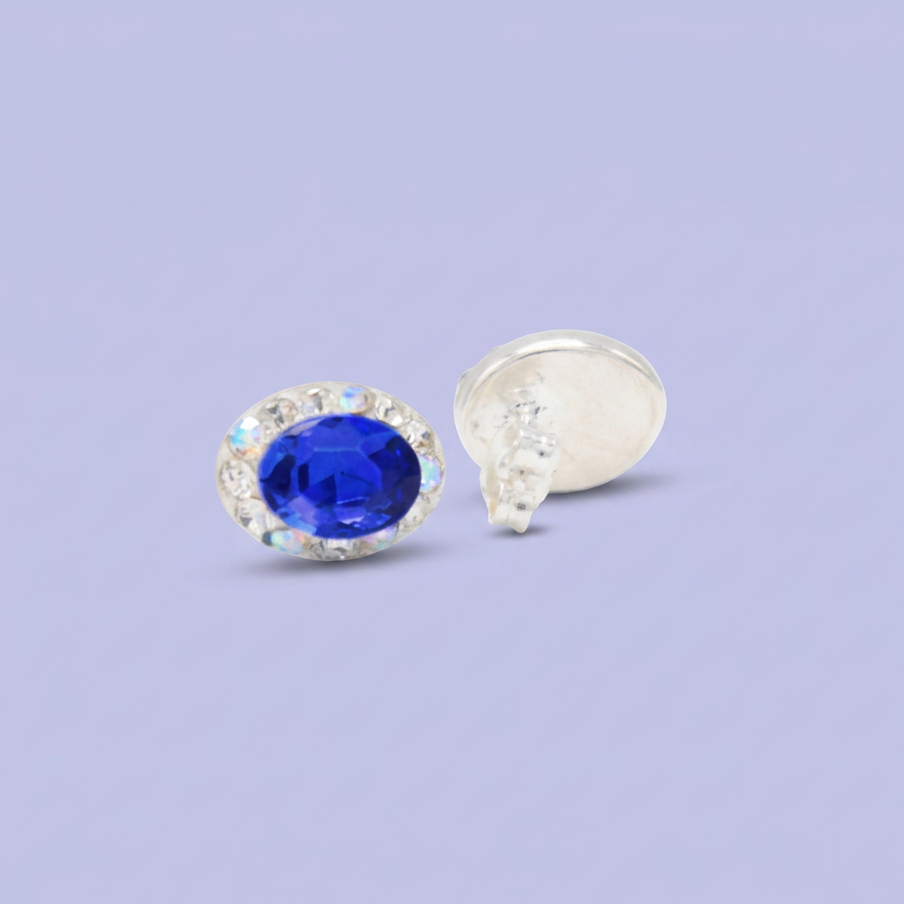 Arete de Plata .925.Oval Azul Marino con Incrustación de Zirconias mod. 3181