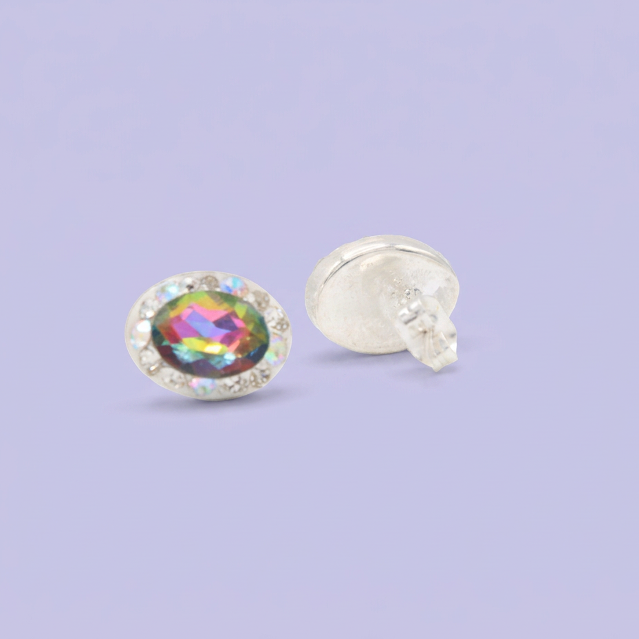 Arete de Plata .925. Oval Topacio Místico con Incrustación de Zirconias mod. 3178