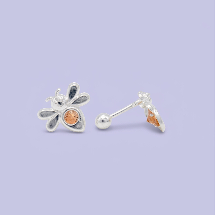 Broquel de Plata .925  Abeja con Centro de Zirconia Amarilla mod. 3060