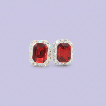 Arete de Plata .925.Rectangular Rojo con Incrustación de Zirconias mod. 3184