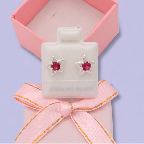 Broquel de Plata .925 Estrella con Zirconia Fucsia mod. 3063