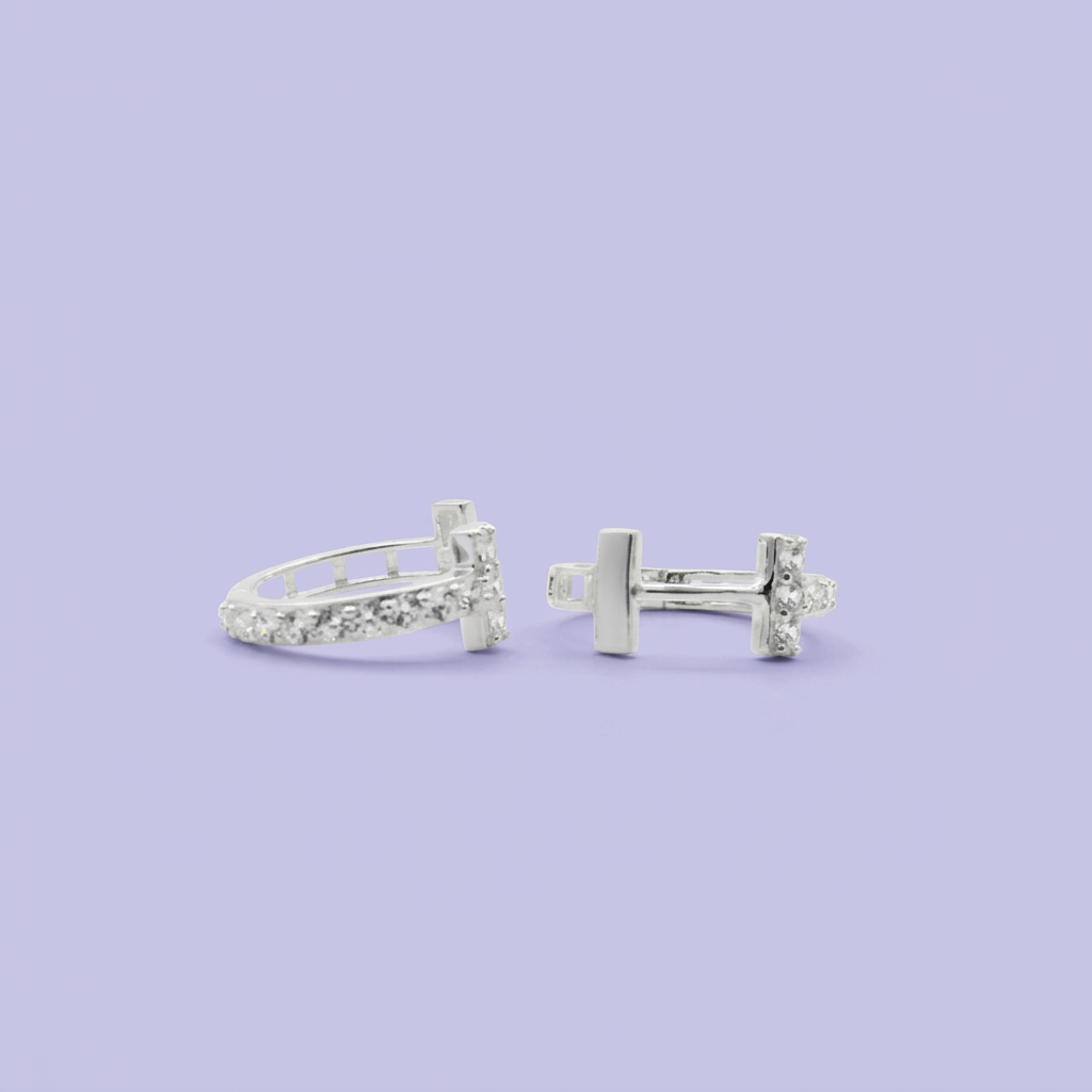 Grapa de Plata .925 Diseño T Incrustado con Zirconia  mod. 2625
