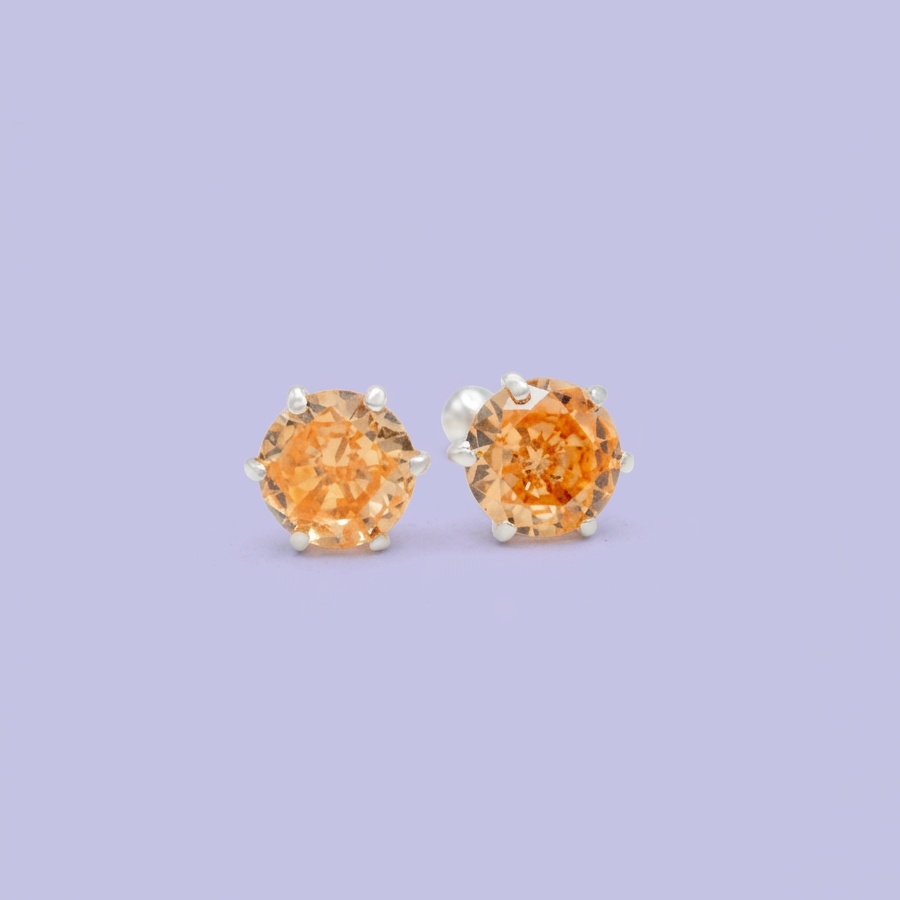 Broquel de Plata .925 Circular con Zirconia Naranja mod. 3053