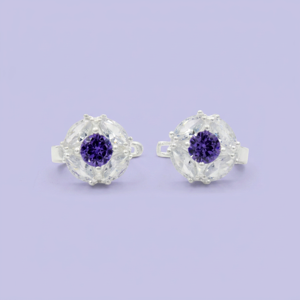 Coordinado de Plata .925 Elipse de Bello Color Lila mod. 2589